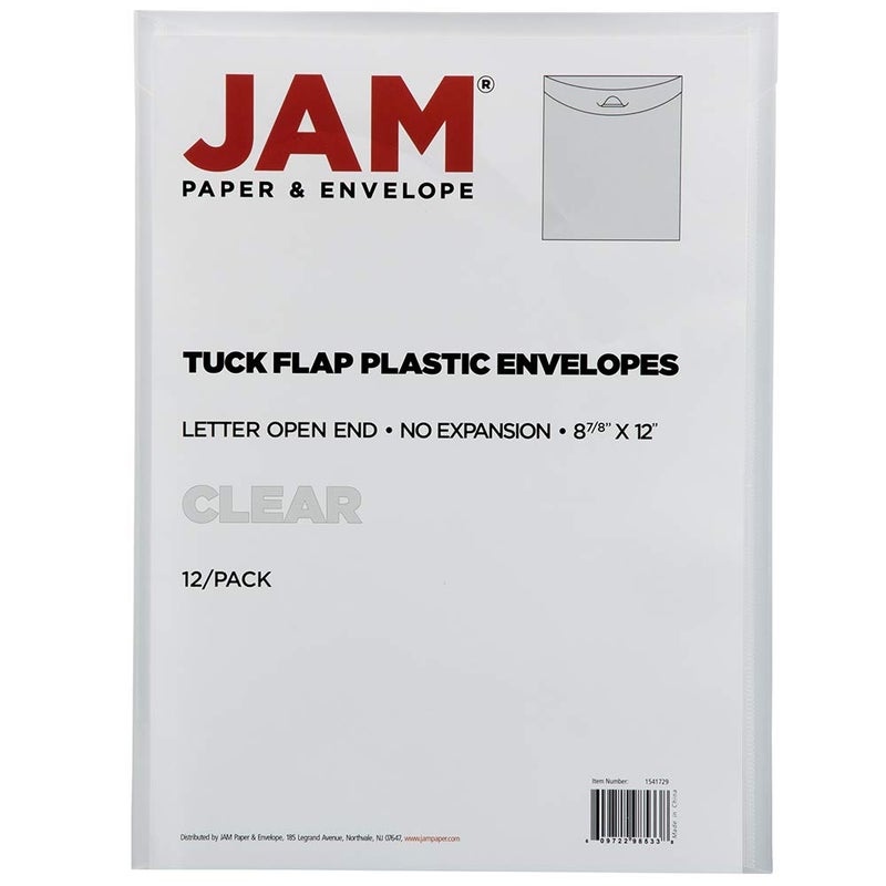 JAM PAPER Plastic Envelopes with Tuck Flap Closure - Letter Open End - 9 7/8 x 11 3/4 - Clear - 12/Pack - Image 4